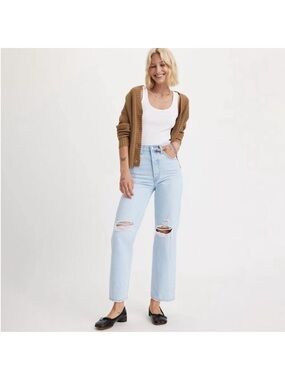 Levi's Light Blue Ribcage Straight Leg Distressed Jeans